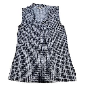 Banana Republic Geometric Sleeveless TIE Neck Top S Black & White Suit Shell Sm